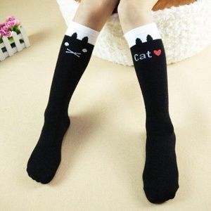 Socks cat themed 3/4 length black for Toddler and kids 2-6
